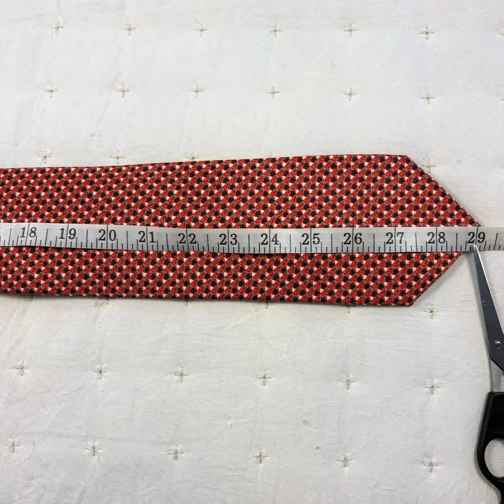 Bvlgari Geometric Print Seven Fold Tie Red 100% Silk Made in Italy